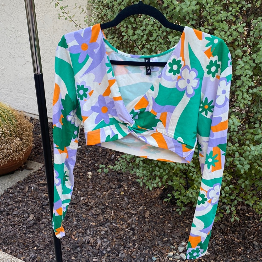 Hippy Crop Top Colorful Long Sleeve 70s Outfit